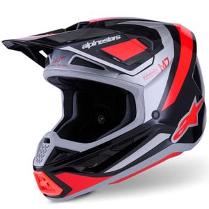 Casco de motocross Alpinestars SM7 Rise negro-plata-rojo fluorescente