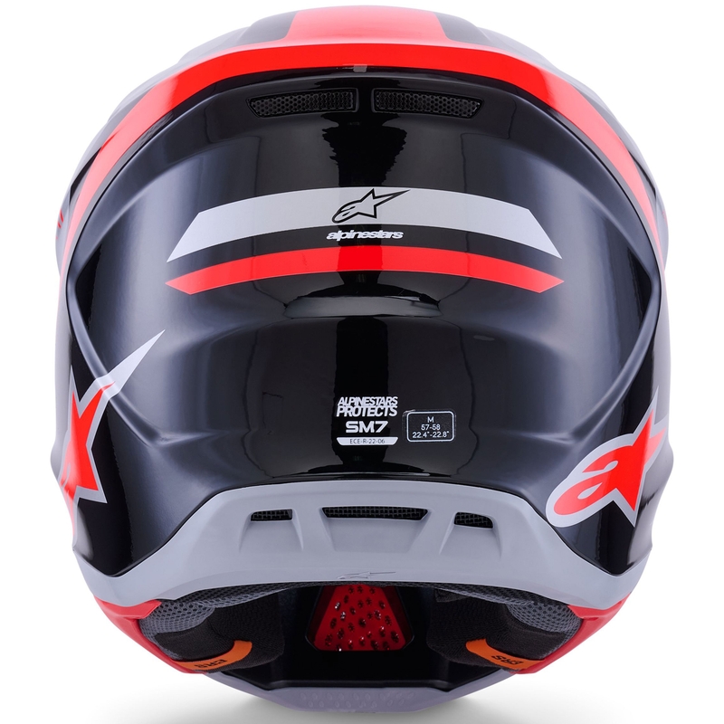 Casco de motocross Alpinestars SM7 Rise negro-plata-rojo fluorescente