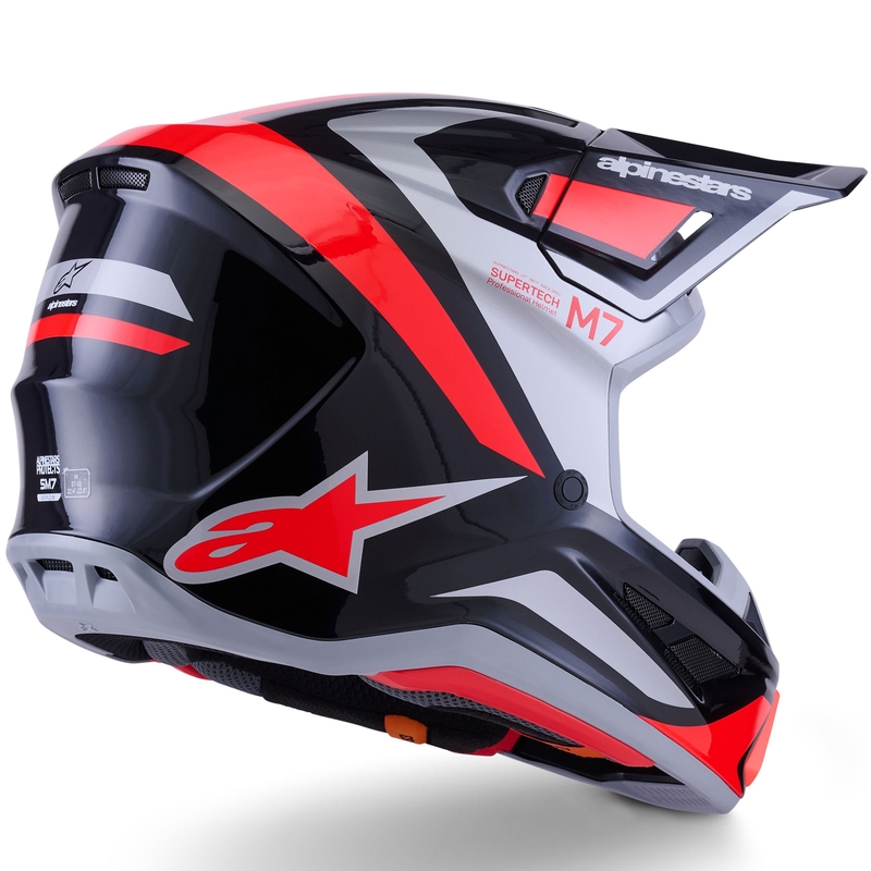 Casco de motocross Alpinestars SM7 Rise negro-plata-rojo fluorescente