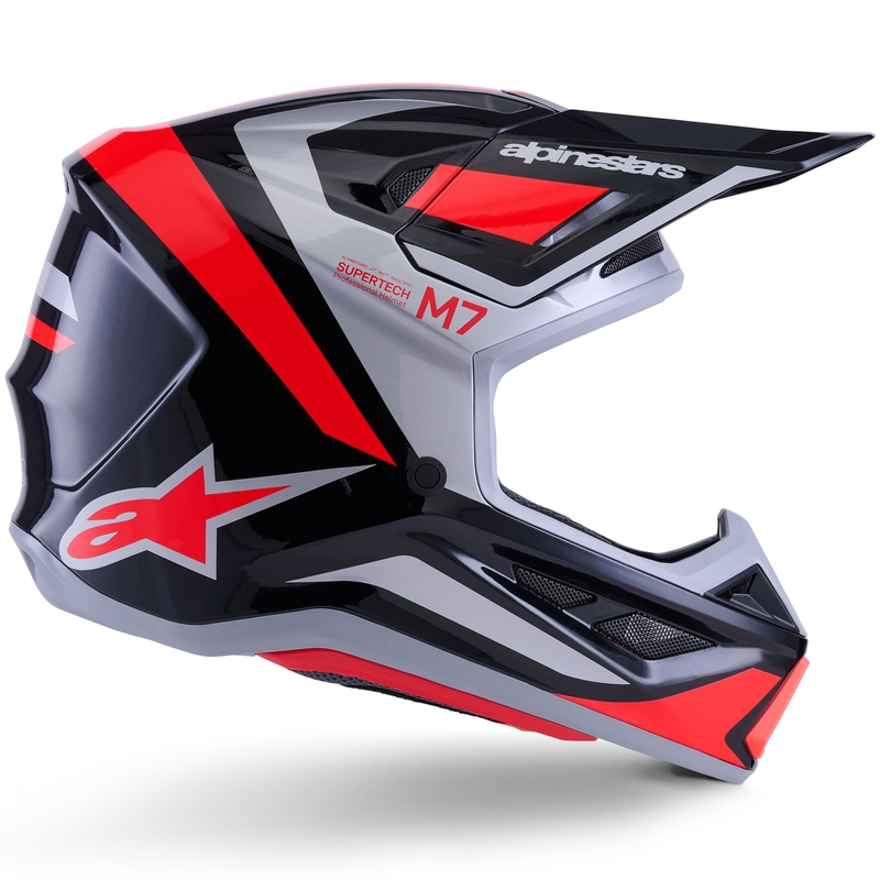 Casco de motocross Alpinestars SM7 Rise negro-plata-rojo fluorescente