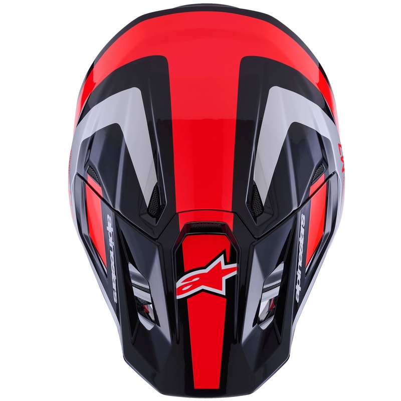 Casco de motocross Alpinestars SM7 Rise negro-plata-rojo fluorescente