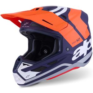 Casco de motocross Alpinestars SM7 Core en naranja mate, azul y blanco