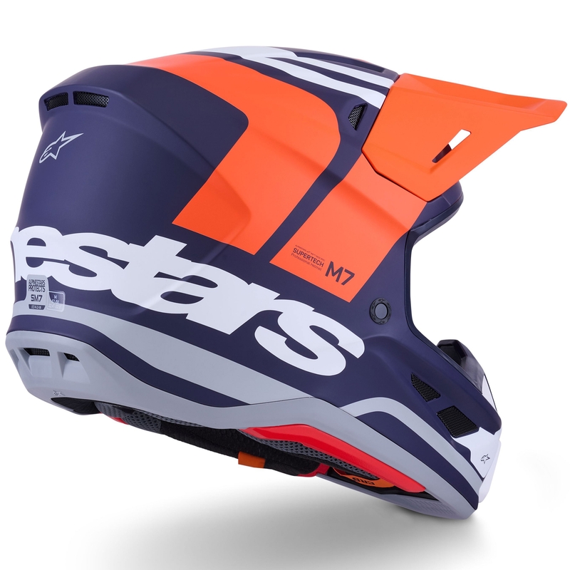 Casco de motocross Alpinestars SM7 Core en naranja mate, azul y blanco