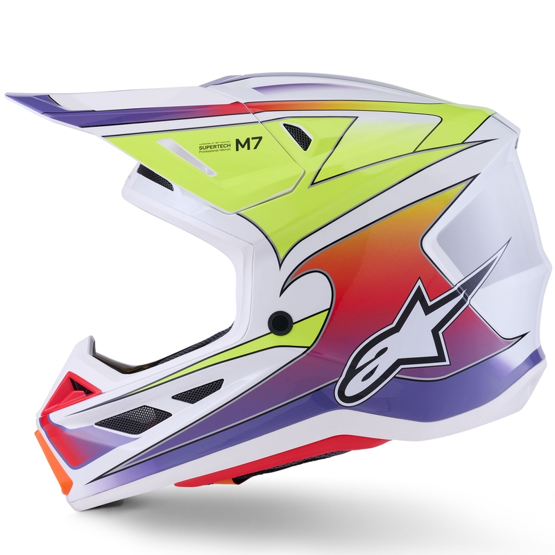 Casco de motocross Alpinestars SM7 Fuse blanco-amarillo fluorescente-violeta