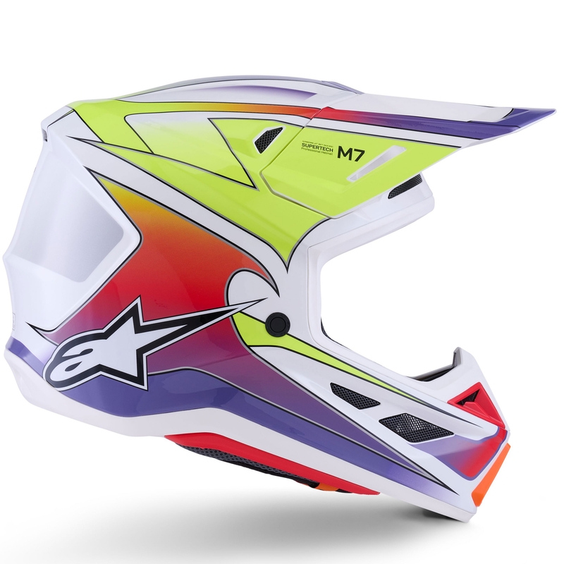 Casco de motocross Alpinestars SM7 Fuse blanco-amarillo fluorescente-violeta
