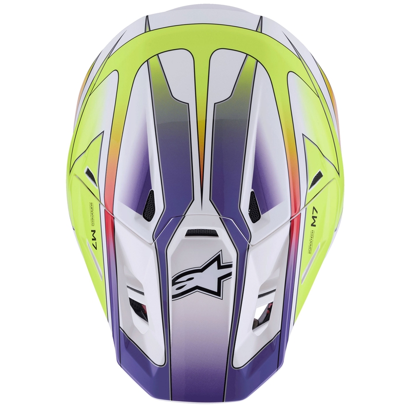 Casco de motocross Alpinestars SM7 Fuse blanco-amarillo fluorescente-violeta