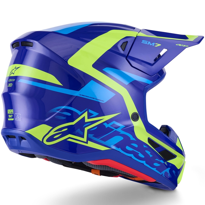 Casco de motocross Alpinestars SM7 Deed azul-amarillo fluorescente