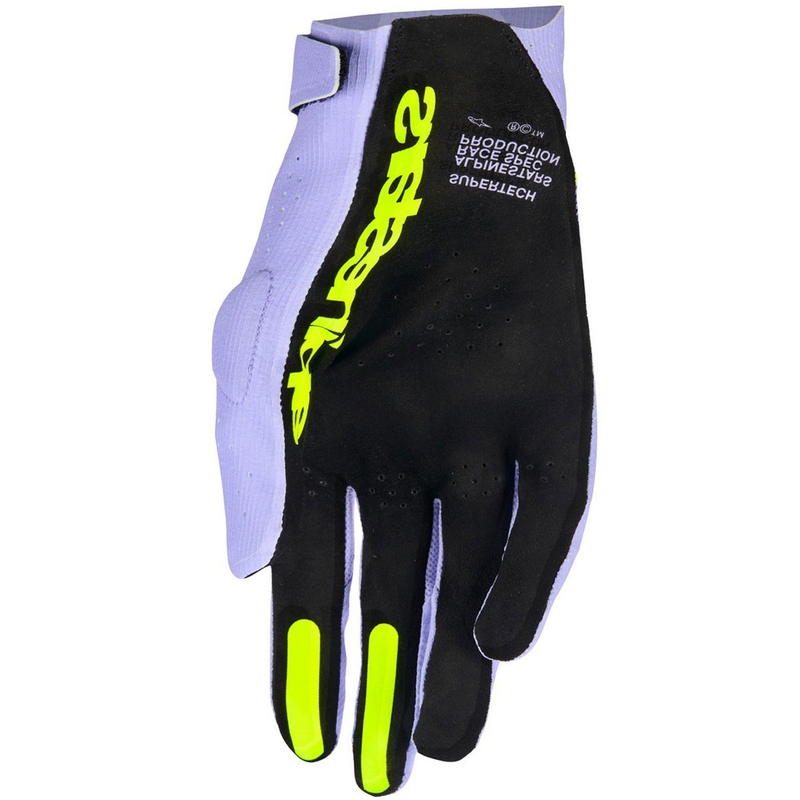 Guantes de motocross Alpinestars Supertech MX en tonos lavanda, morado y amarillo