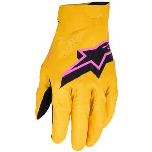 Guantes de motocross Alpinestars Supertech MX dorados, negros y rosas fluorescentes