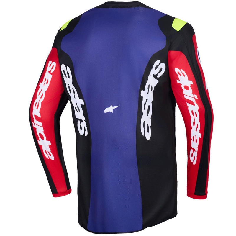 Camiseta de motocross Alpinestars Fluid Grid en rojo, negro, morado y amarillo