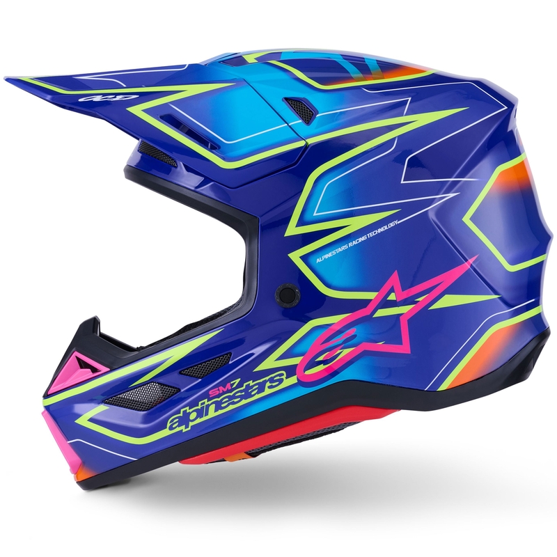 Casco de motocross Alpinestars SM7 Cast azul-rosa-amarillo fluorescente