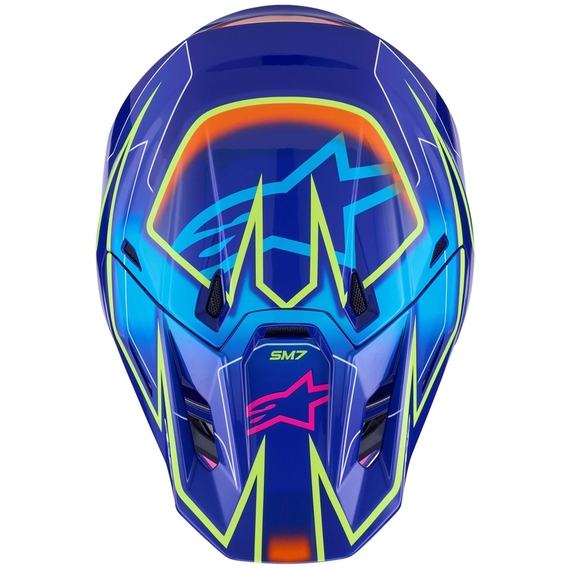 Casco de motocross Alpinestars SM7 Cast azul-rosa-amarillo fluorescente