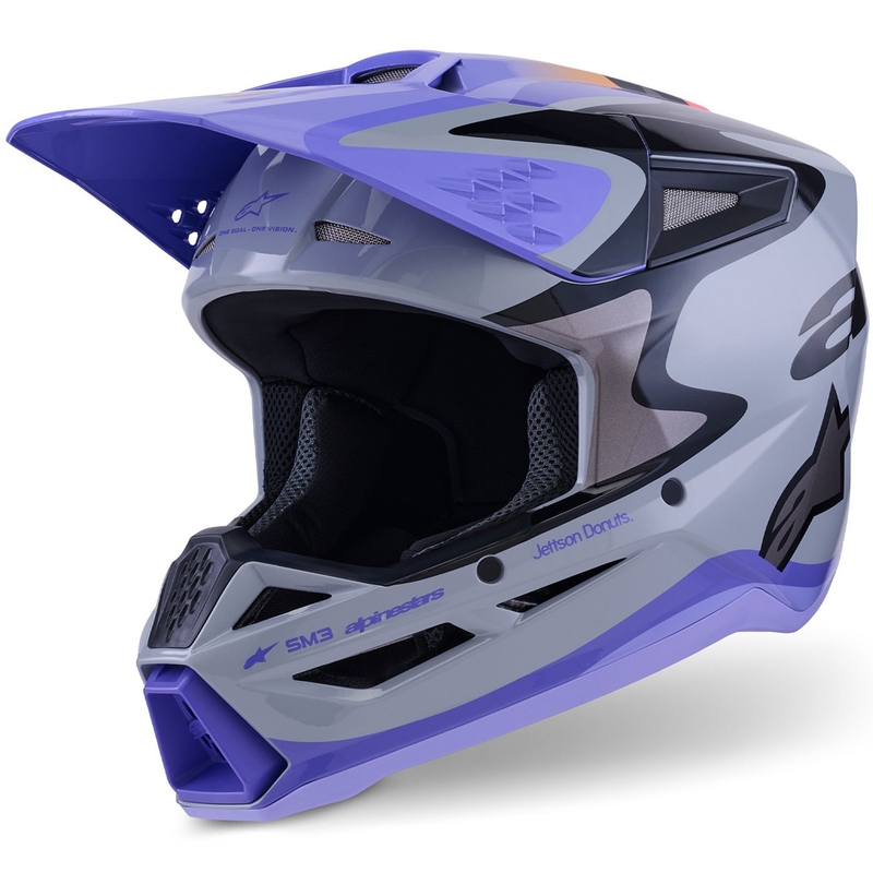 Casco de motocross Alpinestars S-M3 JETT LAWRENCE, edición gris-morado-negro
