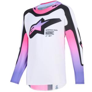 Camiseta de motocross Alpinestars Supertech Vista para niños (blanco, morado y negro)