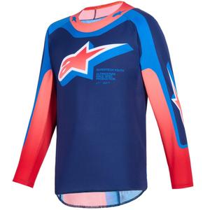 Camiseta de motocross Alpinestars Supertech Vista para niños en azul oscuro, coral y cobalto