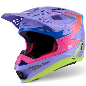 Casco de motocross Alpinestars S-M10 JETT LAWRENCE R01 morado-rosa fluo-amarillo fluo