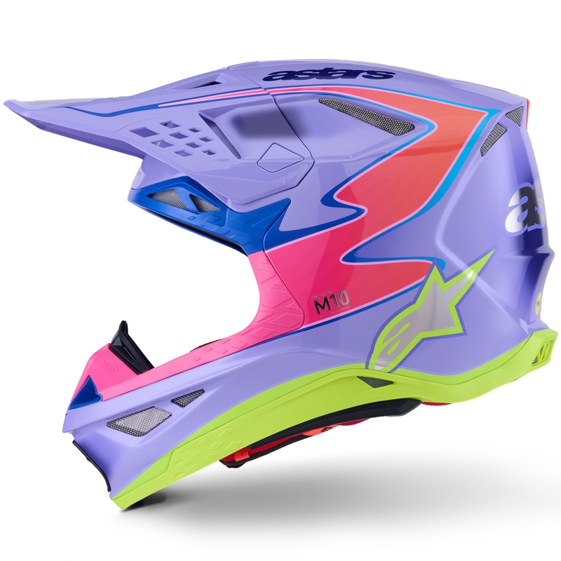 Casco de motocross Alpinestars S-M10 JETT LAWRENCE R01 morado-rosa fluo-amarillo fluo