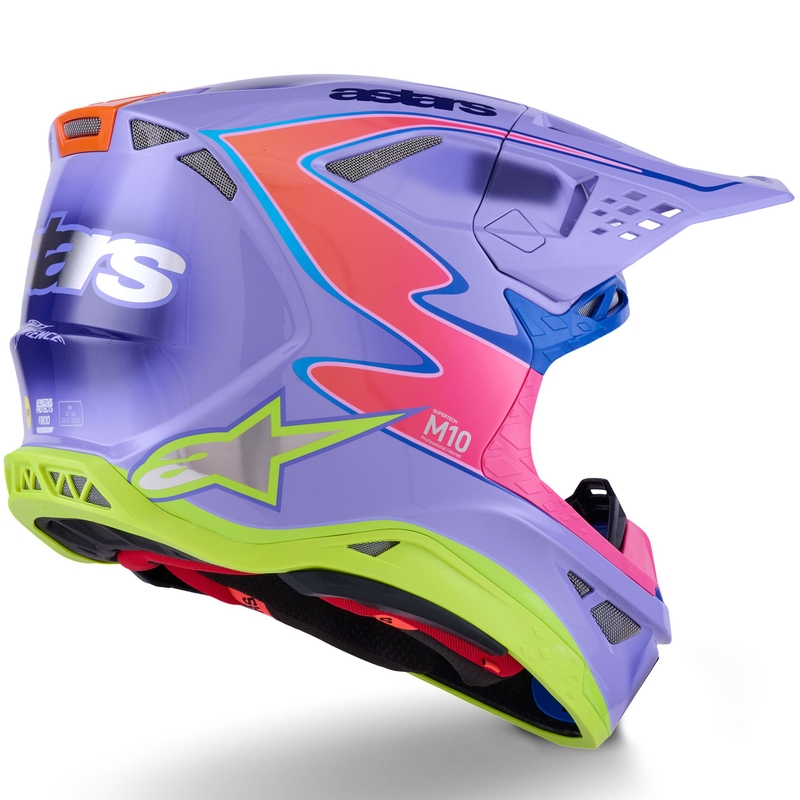 Casco de motocross Alpinestars S-M10 JETT LAWRENCE R01 morado-rosa fluo-amarillo fluo