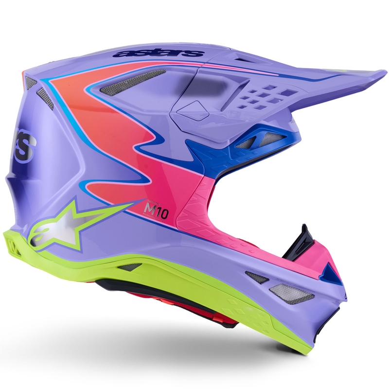 Casco de motocross Alpinestars S-M10 JETT LAWRENCE R01 morado-rosa fluo-amarillo fluo