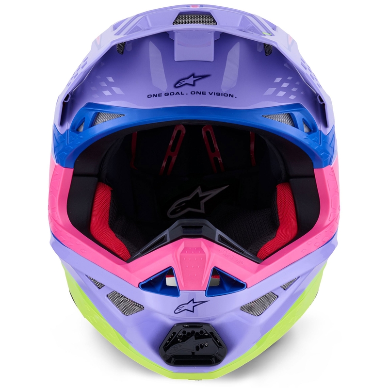 Casco de motocross Alpinestars S-M10 JETT LAWRENCE R01 morado-rosa fluo-amarillo fluo