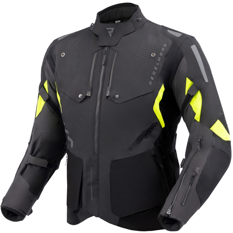 Chaqueta de moto Rebelhorn Hiker IV negra-antracita-amarilla fluo