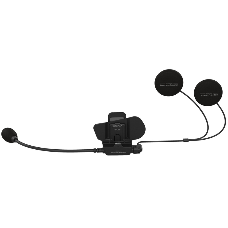 Soporte para casco con accesorios para auriculares Sena 60S, incluyendo micrófono fijo, color negro.