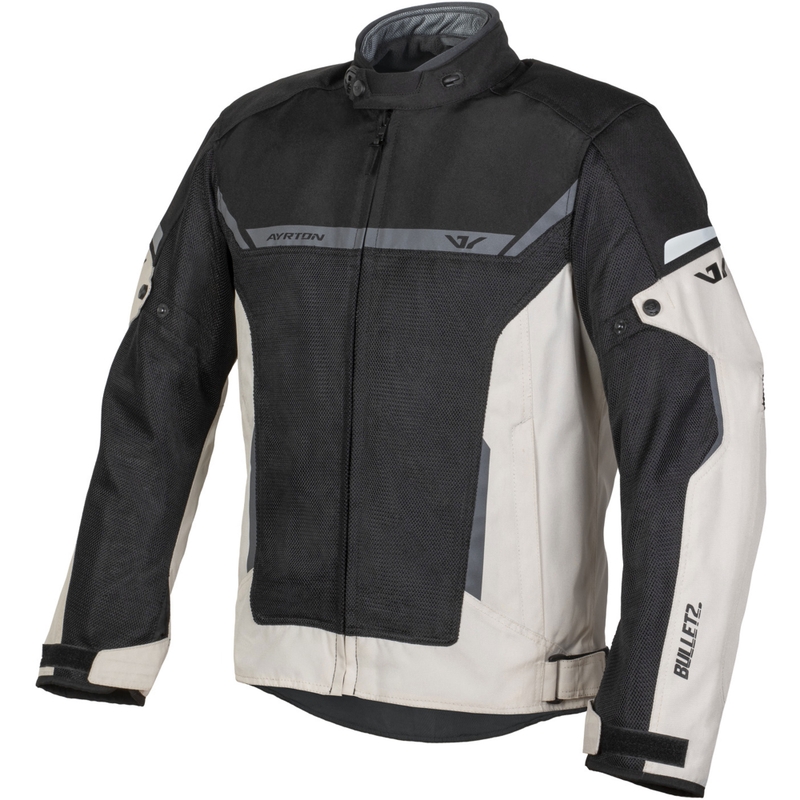 Chaqueta de moto Ayrton Bullet II Flow en color crema, gris arena y negro