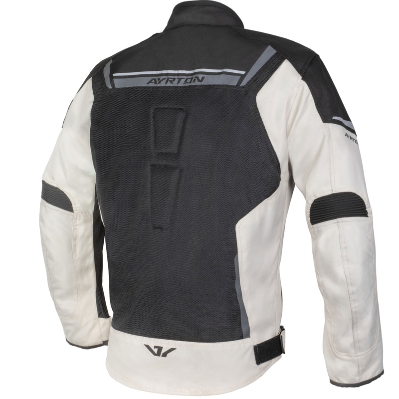 Chaqueta de moto Ayrton Bullet II Flow en color crema, gris arena y negro