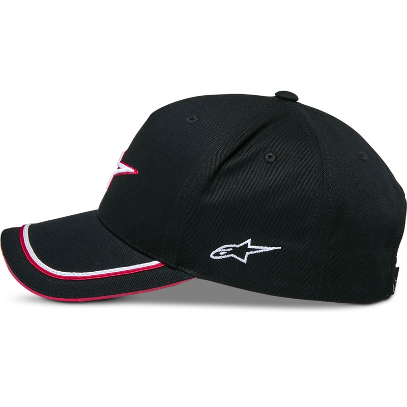 Gorra Snapback Ascencion de Alpinestars, color negro y rojo