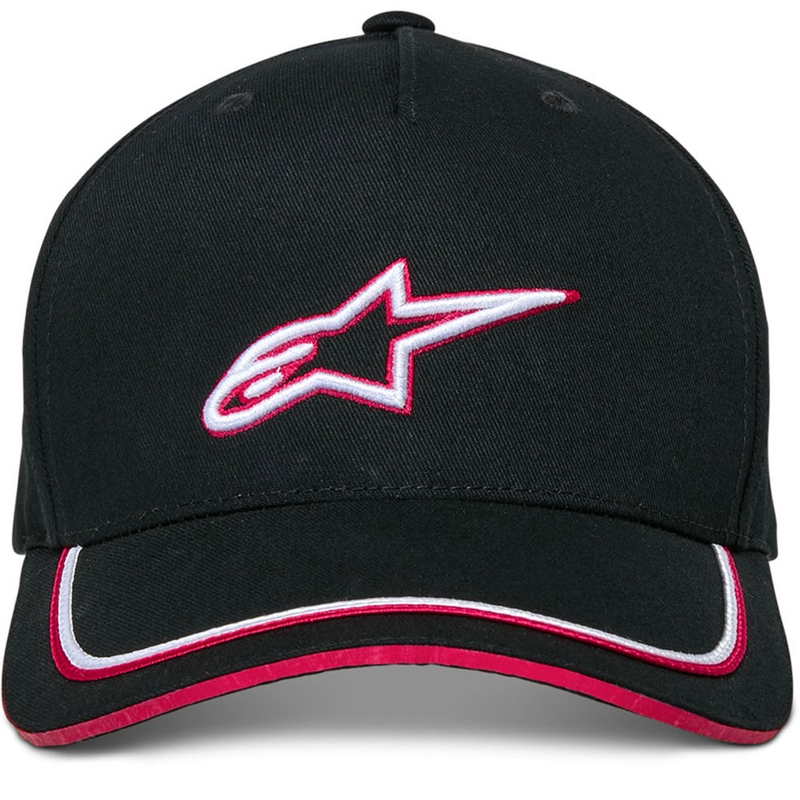 Gorra Snapback Ascencion de Alpinestars, color negro y rojo