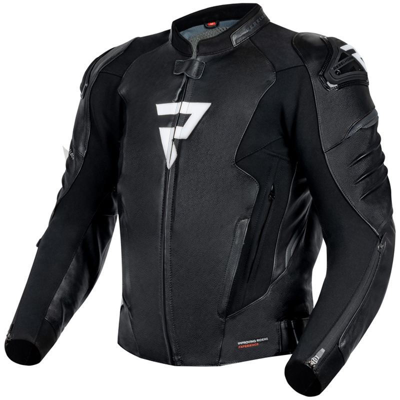 Chaqueta de moto de cuero Rebelhorn Veloce negra y blanca