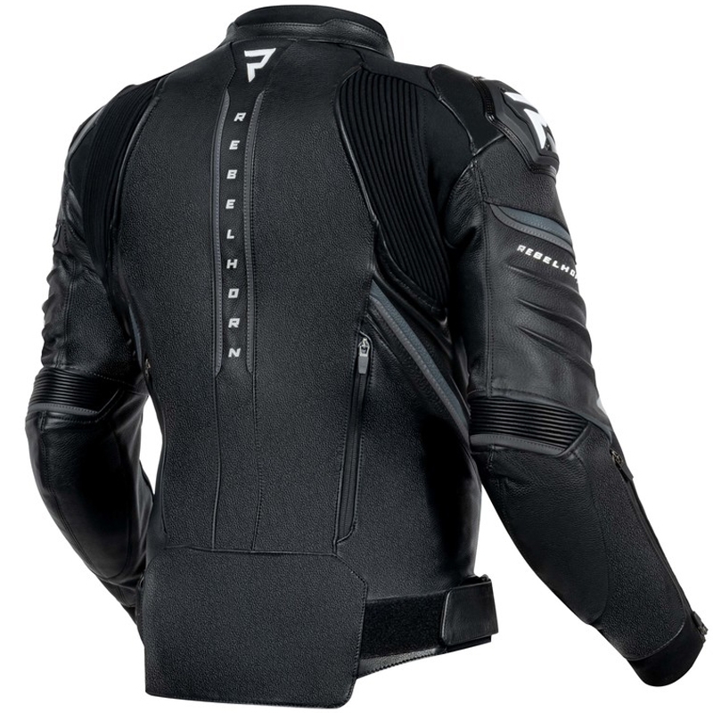Chaqueta de moto de cuero Rebelhorn Veloce negra y blanca