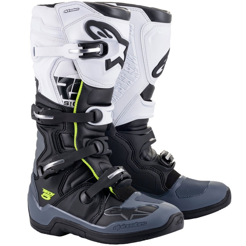 Botas de moto Alpinestars TECH 5 en negro, gris, blanco y amarillo fluorescente