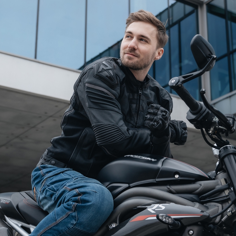 Chaqueta de moto de cuero Rebelhorn Vandal negra