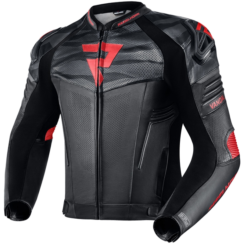 Chaqueta de moto de cuero Rebelhorn Vandal negra y roja