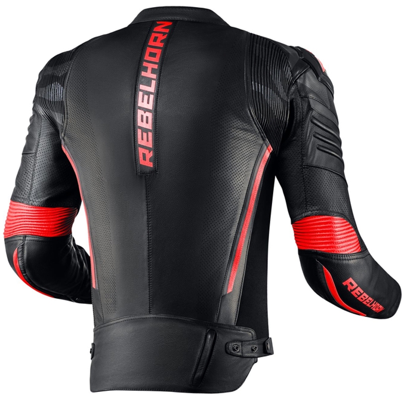 Chaqueta de moto de cuero Rebelhorn Vandal negra y roja
