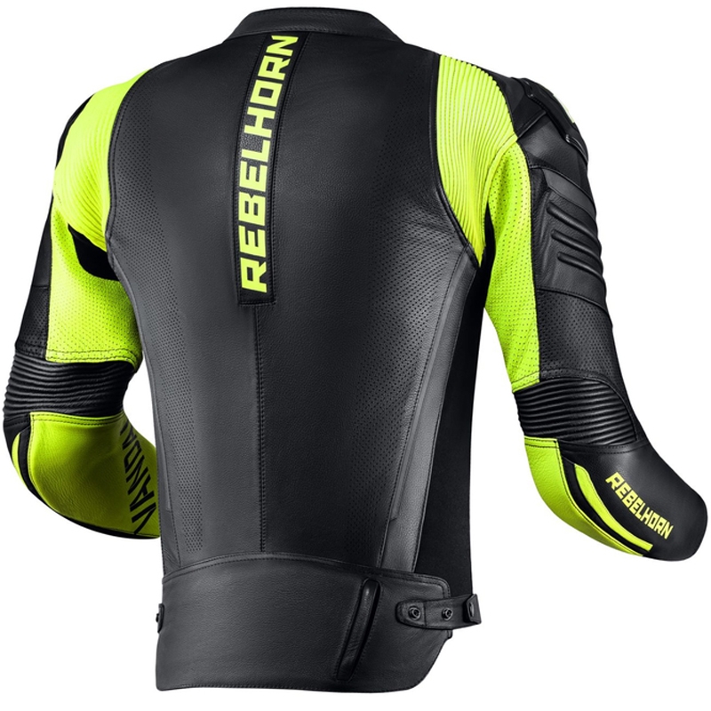 Chaqueta de cuero Rebelhorn Vandal Negro-Amarillo Flúo liquidación