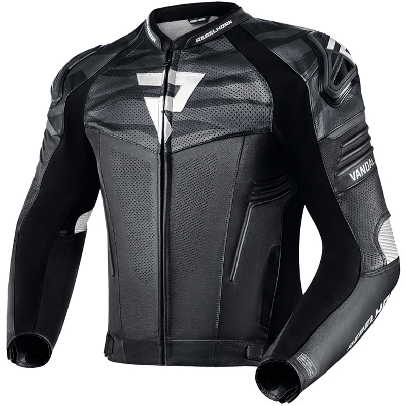 Chaqueta de moto de cuero Rebelhorn Vandal negro-blanco liquidación