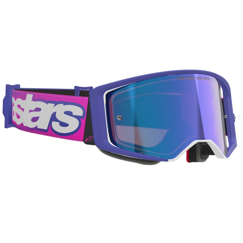 Gafas de motocross Alpinestars Supertech Vision Vista en morado-rosa fluorescente con lente azul espejada