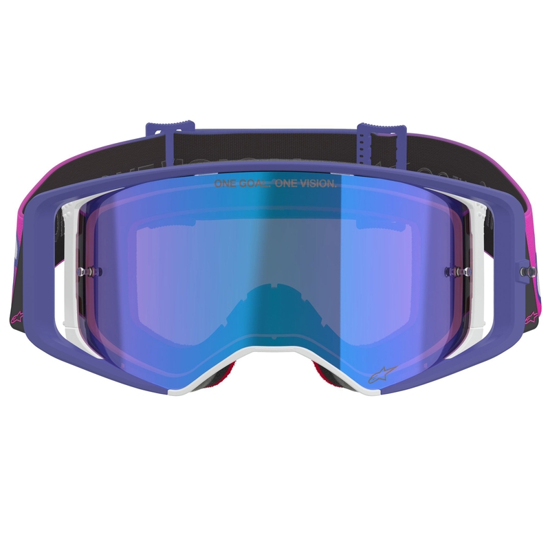 Gafas de motocross Alpinestars Supertech Vision Vista en morado-rosa fluorescente con lente azul espejada
