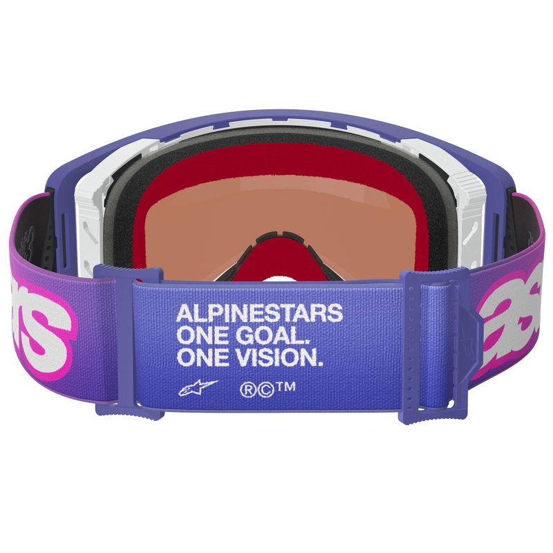 Gafas de motocross Alpinestars Supertech Vision Vista en morado-rosa fluorescente con lente azul espejada