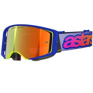 Gafas de motocross Alpinestars Supertech Vision Vista en azul, amarillo y morado con lente roja espejada