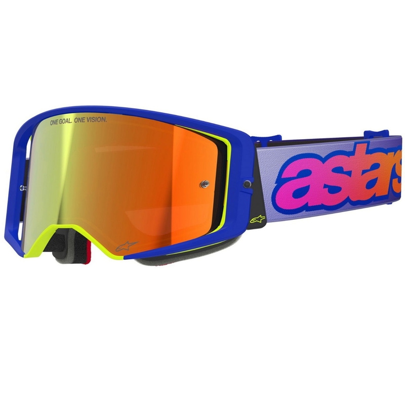 Gafas de motocross Alpinestars Supertech Vision Vista en azul, amarillo y morado con lente roja espejada