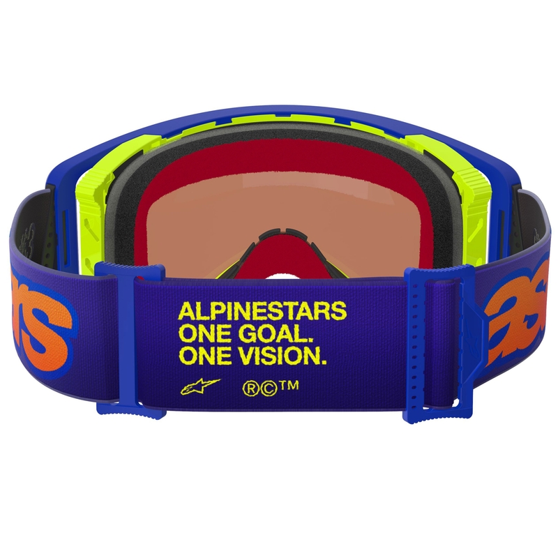 Gafas de motocross Alpinestars Supertech Vision Vista en azul, amarillo y morado con lente roja espejada