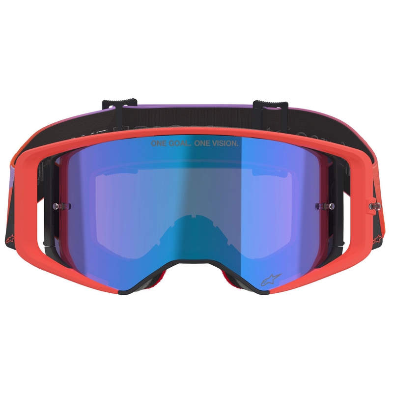 Gafas de motocross Alpinestars Supertech Vision Corp en color naranja-morado con lente azul espejada