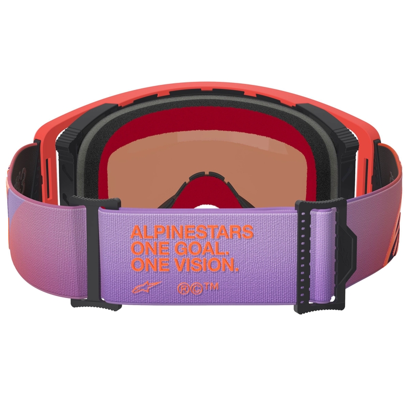 Gafas de motocross Alpinestars Supertech Vision Corp en color naranja-morado con lente azul espejada