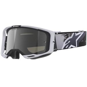 Gafas de motocross Alpinestars Supertech Vision 8 Lahnd en blanco y negro con lente plateada espejada