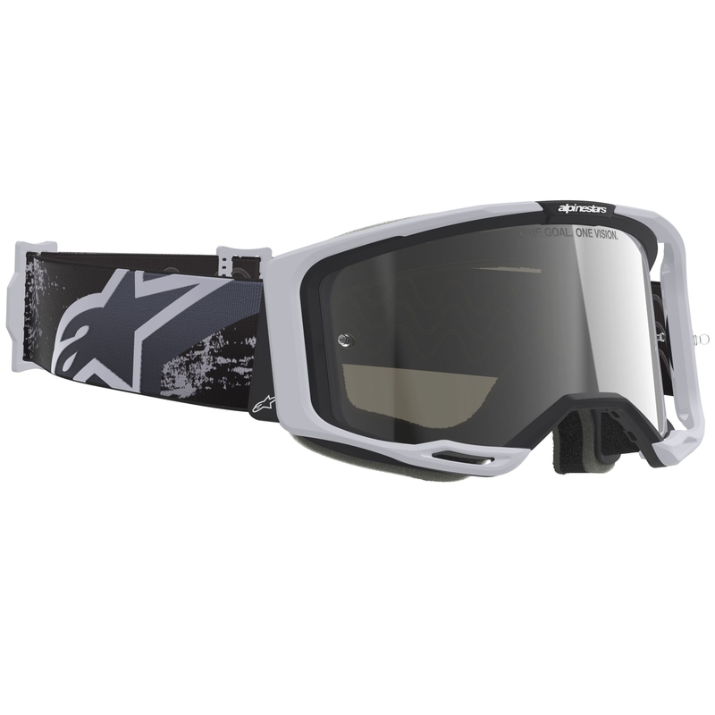 Gafas de motocross Alpinestars Supertech Vision 8 Lahnd en blanco y negro con lente plateada espejada