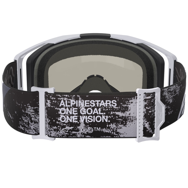 Gafas de motocross Alpinestars Supertech Vision 8 Lahnd en blanco y negro con lente plateada espejada