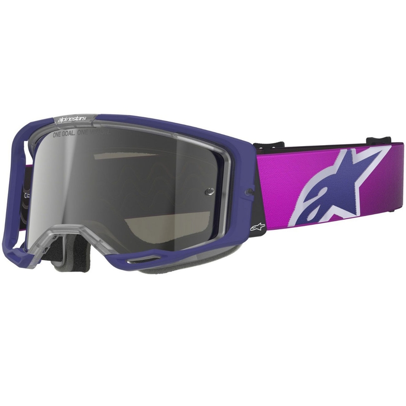 Gafas de motocross Alpinestars Vision 8 Corp de color morado transparente con lente plateada espejada